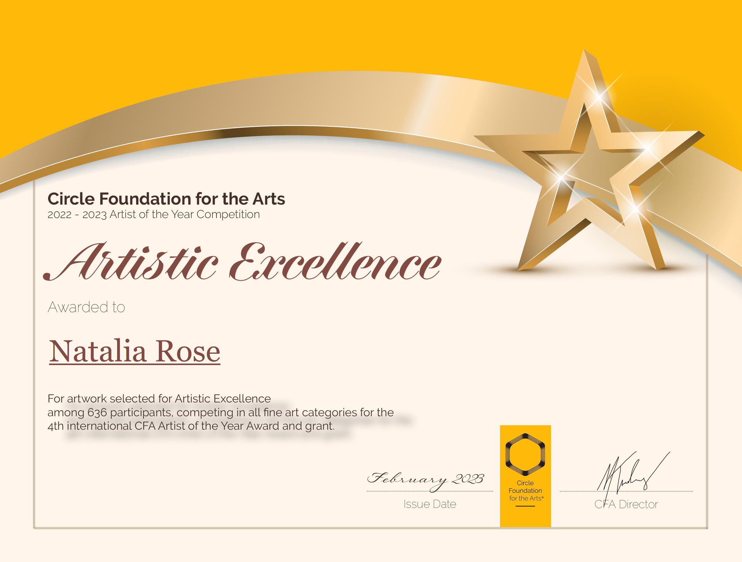 2023 - CFA Artistic Excellence Award