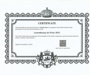 Certificate of Artistic Merit Luxembourg Art Prize 2021 